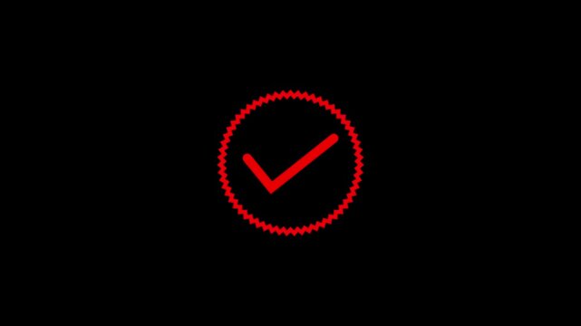 Red verified badge animation with zigzag border on black background