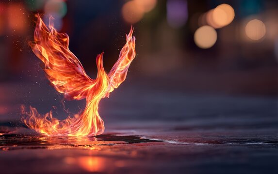 Mythological Rebirth of a Flame Phoenix in Vivid Neon Colors