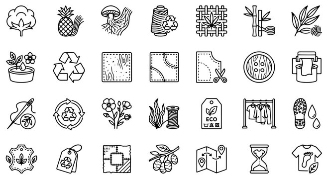 Sustainable fashion icon set with ethical production symbols ideal for web banners.