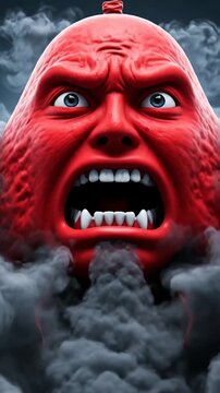Stressed red character head surrounded by black smoke