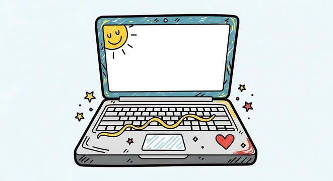 Laptop computer with cartoon character on screen.