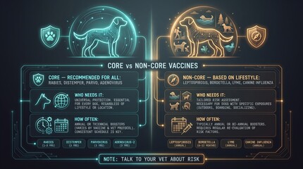 Naklejka premium Core and non-core vaccines for dogs explained