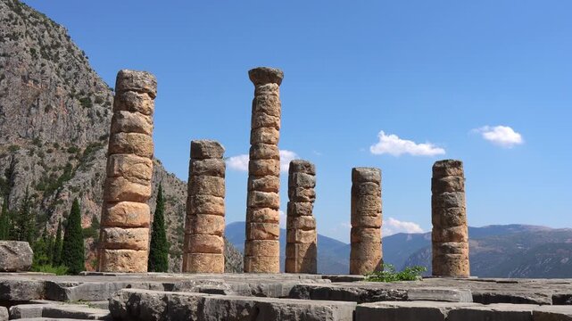 Ancient Temple of Apollo ruins in Delphi, Greece