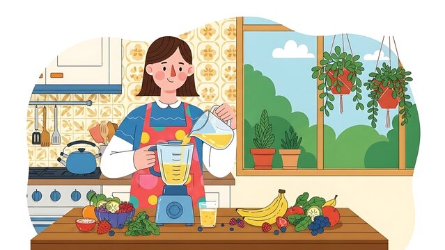 Young girl painting colorful Easter eggs at home.