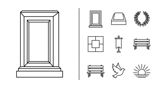 Funeral and Cemetery Memorial Icon Set
