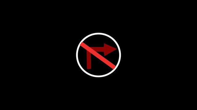 A road forbidding sign. Road sign right turn is prohibited. No right Turn sign animation  No right turn sign template. Traffic road symbol on Vector illustration.