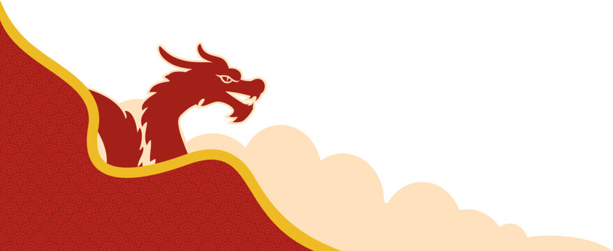 red chinese dragon corner border decoration for festival banner and presentation layout