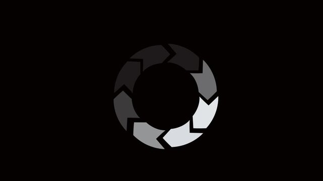 Circular chevron progress bar animation on black background