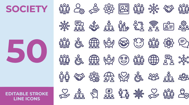 Society icon set. Editable line icons. Vector illustration.