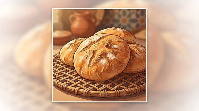 Freshly baked artisan bread rolls on a rustic woven tray