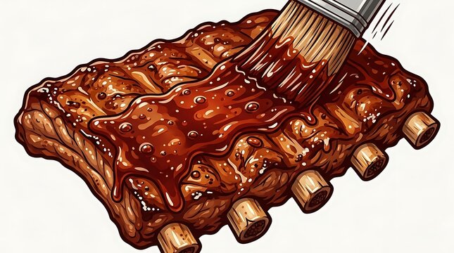 Barbecue pork ribs being basted with thick glossy sauce