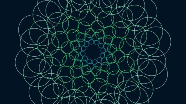 Abstract geometric circles expanding and contracting on dark background