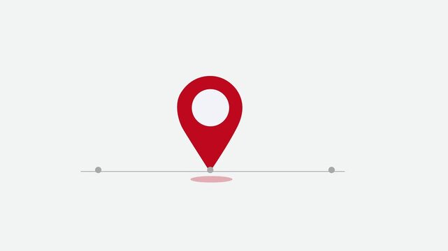  Red map pin location icon jumping on a line over light background