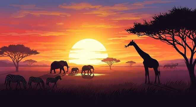 Wild horses galloping across a desert at sunset.