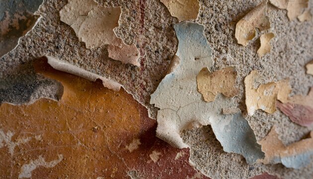 Layered, Peeling Plaster Fresco Texture on Old Wall