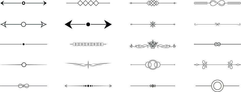 Decorative Divider Line Collection, Ornamental Border Separators, Minimal Horizontal Line Elements, Vintage and Modern Vector Set