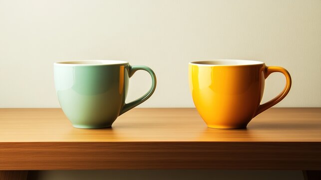 identical. Two identical coffee mugs on adjacent office desks, minimalist composition. pitch deck slides, case study pages, designed for corporate presentation decks and stakeholder reports.