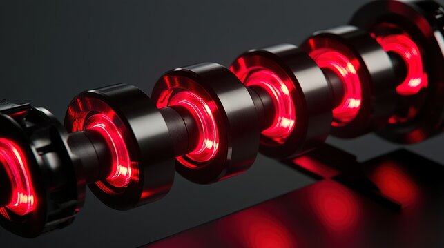 crankshaft. A polished crankshaft in motion creating blurred arcs of red light. safety posters, maintenance manuals, designed for industrial assembly lines and welding operations, used by engineers.