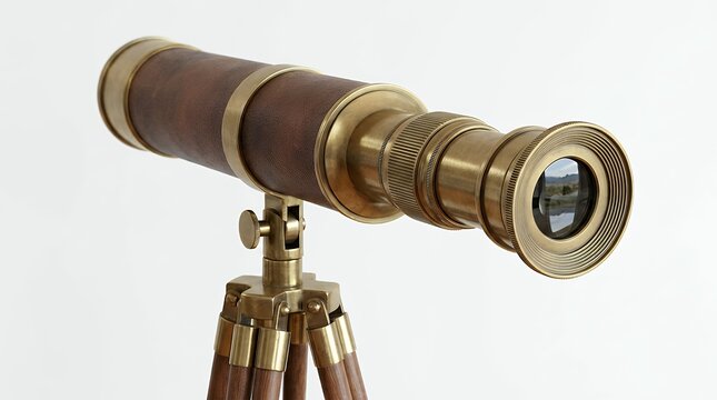 Optical viewing device magnifying distant objects placed on a clean white surface background  binoculars viewer magnify distance observe watch see clear focus zoom lens optical device