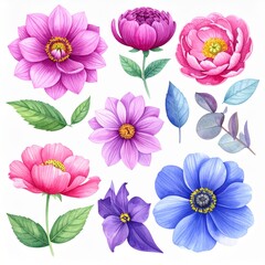 Fototapeta premium Bright Vibrant Flowers Watercolor Palette