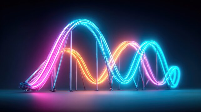 A stunning neon light display showcasing a roller coaster design with vibrant colors and curves.