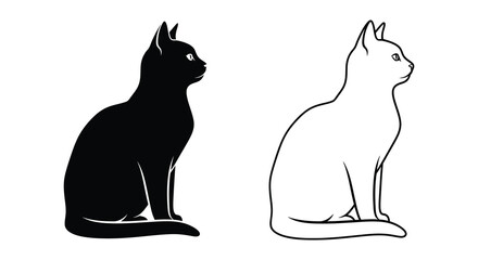 Sitting cat depictions black and white line art silhouette feline © Olivia Emma