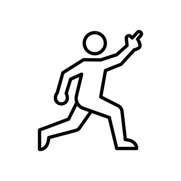 A clean minimalist outline icon of a stylized human figure moving actively and pointing forward. Represents physical exercise, active lifestyle, releasing endorphins, fitness for mental health, and we