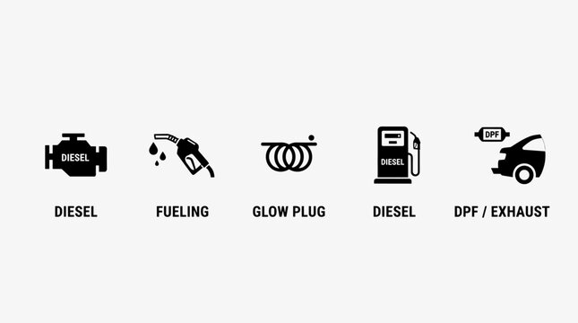 Diesel Fueling and Engine Maintenance Service Symbol Icons