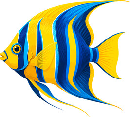 Vibrant blue and yellow angelfish swimming in coral reef. Striking tropical marine life vector illustration with detailed scales and fins. © Lionian