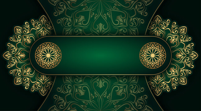 Luxury green background with golden mandala ornament