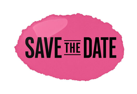 Eyecatching pink watercolor stamp design with bold save the date text perfect for events
