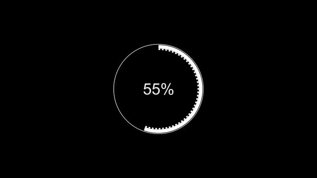White Circular Progress Indicator Showing hundred Percent Complete Against a Solid Black Background with a Subtle Textured Outer Ring and Inner Tick Marks.
