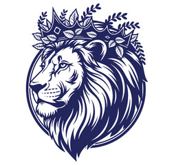 Obraz premium Lion head with crown and leaves on transparent background