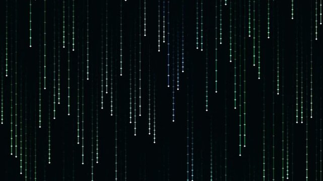 Digital rain falling on a dark background, data stream concept