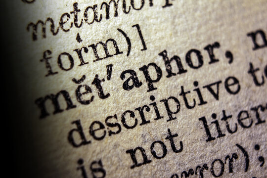 Word metaphor on dictionary page, macro close up