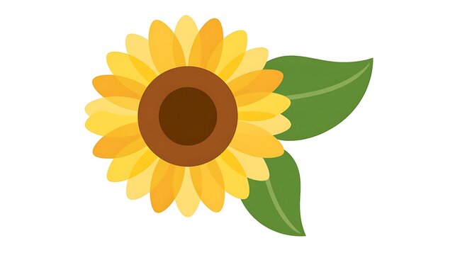 Beautiful yellow sunflower with green leaves
