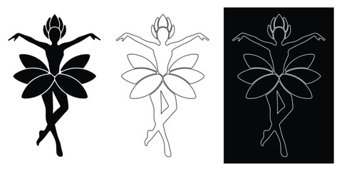 Flower Fairy Logo Set - Minimal Ballet Dancer Vector © sahera