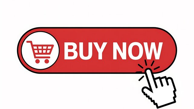 Red buy now button with shopping cart icon
