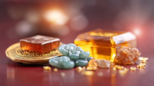 Feng Shui Geomancy Concepts with Crystal and Amber Decorations for Harmony