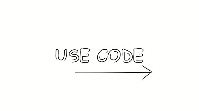 Use code. Contour drawing business text animation with arrow, direction. Continuous line word. Isolated message on white. Video 4k object illustration self-drawing. Minimalist continuous line drawing 