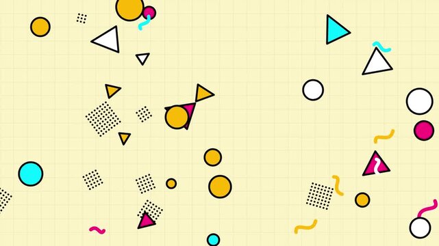 Trendy Retro 90s Memphis Pop Art Pastel Shapes Seamless Pattern Loop Background