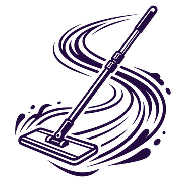 Illustration of a mop with swirling cleaning motion lines around it