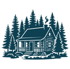 Obraz premium Log cabin in the woods with tall pine trees around it