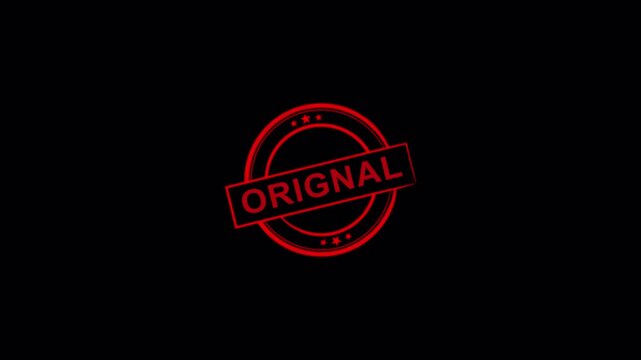 ORIGINAL Rubber Stamp Seal Animation on Transparent Background for Product Authenticity, Genuine Verification, and Original Product Certification, Original Stamp Sign, Red Stamp Motion Animation in 4K