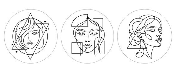 Abstract line art portraits with geometric shapes © hakim