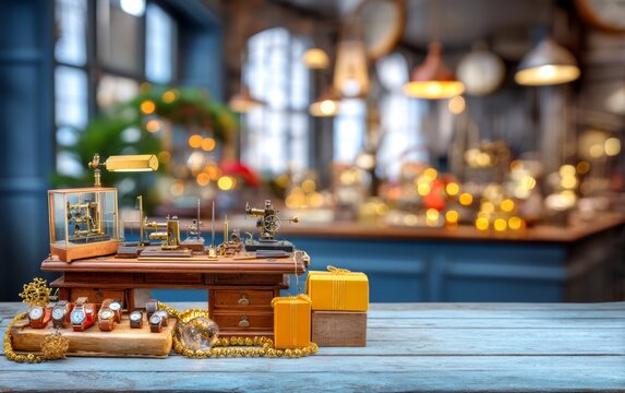 Festive Watch Repair Shop with Decorations and a Warm Atmosphere