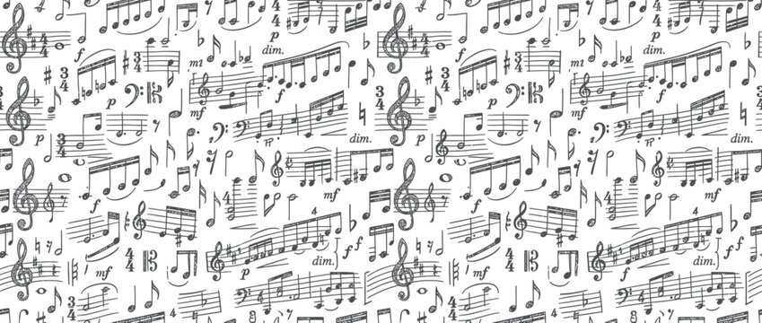 Hand-Drawn Musical Notes Seamless Pattern Background