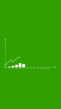 Financial graph analysis, Rising bar graph, Stock market graph on green background. Full HD. 4K