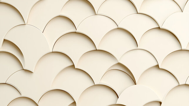 Cream beige overlapping scallop geometric pattern.