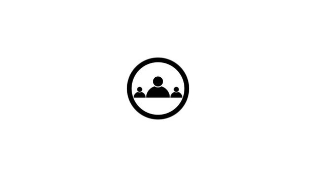 Minimalist black solid group profile avatar icon animation featuring circular team member symbol drawing on isolated white background